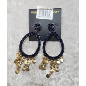 NWT Rebecca Minkoff Gold & Navy Blue Beaded Drop Earings